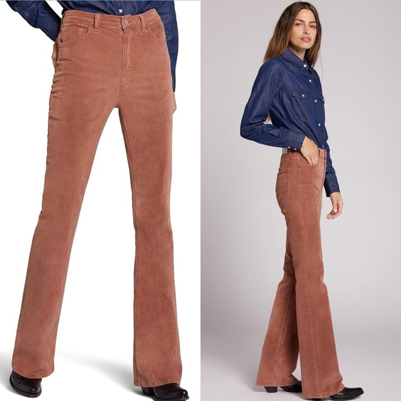 Current/Elliott Women's The Side Street High Rise Flare Pants in Blush Corduroy - Picture 1 of 10